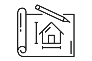 a drawing of a house and a pencil