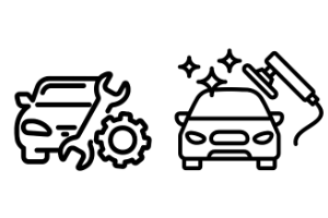 Das Bild symbolisiert eine KFZ-Werkstatt und eine Waschstrasse.